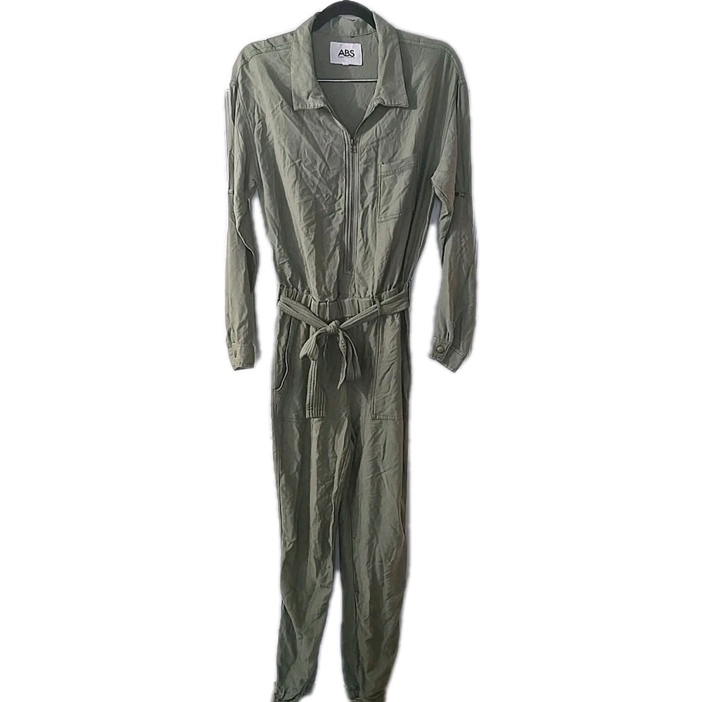 ABS Allen Schwartz Green Collared Belted‎ Utility Jumpsuit Size Medium